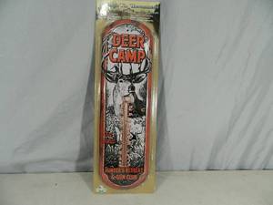 lot 107 image: New Deer Camp Indoor  Outdoor Tin Thermometer