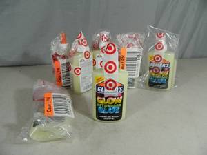 lot 110 image: 7 New Bottles of Elmers Glow in the Dark Glue