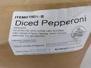 lot 151 image: 30 lb. Box Frozen Diced Pepperoni...