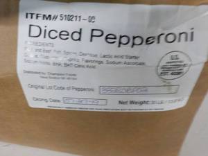 lot 152 image: 30 lb. Box Frozen Diced Pepperoni...