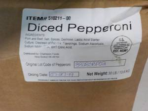 lot 153 image: 30 lb. Box Frozen Diced Pepperoni...