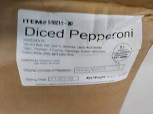 lot 155 image: 30 lb. Box Frozen Diced Pepperoni...