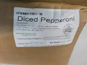 lot 156 image: 30 lb. Box Frozen Diced Pepperoni...