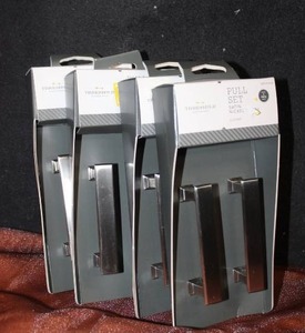 lot 106 image: Four Sets of Threshold Satin Nickel Cabinet Pulls (8 Total)
