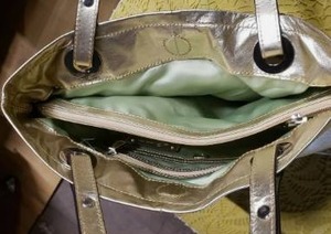 lot 40 image: B Makowsky Metallic Gold Leather Large Tote Shoulder Bag Purse NWOT