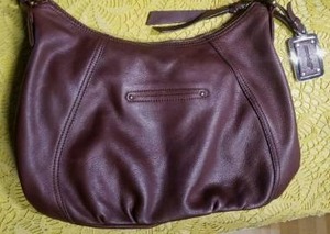 lot 28 image: B MAKOWSKY GENUINE LEATHER LARGE HOBO BAG RICH BROWN SILVER HARDWARE NWOT