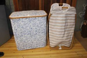 lot 101 image: Two Wood and Fabric Folding Hampers