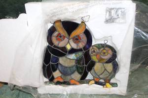 lot 168 image: River of Goods 11H Tiffany Style Friendly Owls Panel
