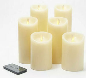 lot 172 image: Luminara 6-Piece Assorted Pillar Decorator Set wRemote, Ivory