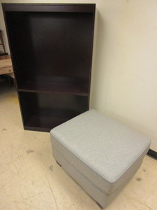 lot 508 image: UPHOLSTERED OTTOMAN, BOOKSHELF