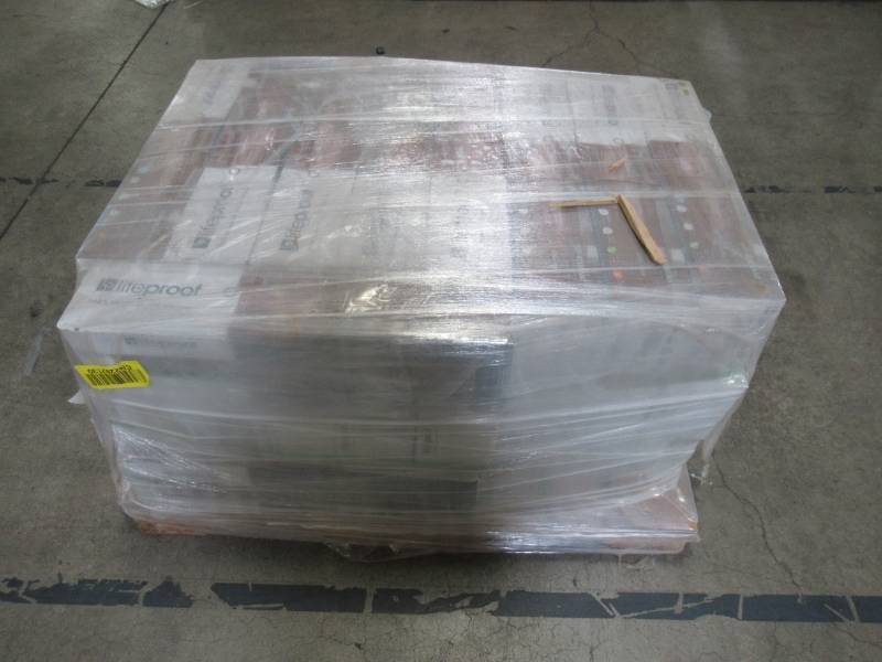lot 100 image: Entire Pallet - Lifeproof Toffee Wood 6 in. x 24 in. Glazed Porcelain Floor and Wall Tile (14.55 sq. ft.  case) LP36624HD1PR