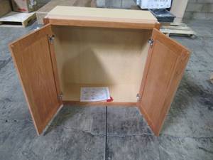 lot 111 image: Hampton Bay Assembled 30x30x12 in. Wall Kitchen Cabinet in Medium Oak KW3030-MO