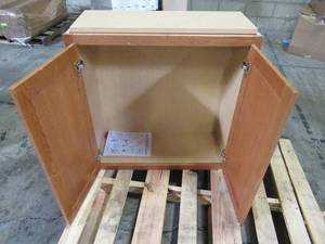 lot 112 image: Hampton Bay Assembled 30x30x12 in. Wall Kitchen Cabinet in Medium Oak KW3030-MO