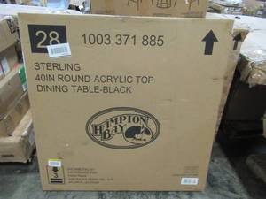 lot 113 image: Hampton Bay 40 in. Commercial Aluminum Round Outdoor Acrylic Top Dining Table in Black 191A192640TACBL