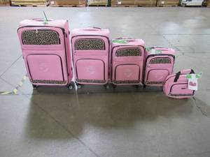 lot 709 image: Rockland 5-Piece Pink Leopard Luggage Set F07L PINK