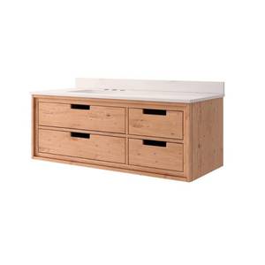 lot 224 image: Home Decorators Collection Vinespring 48 in.Wx22 in.D Single Wall Hung Bath Vanity in Wood Tone with Marble Vanity Top in White with White Basin MD-V002-48