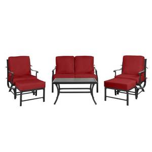 lot 214 image: Hampton Bay Redwood Valley Black 6-Piece Steel Outdoor Patio Deep Seating Set, H133-01193800 - MISSING CUSHION COVERS AND HARDWARE.