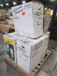 lot 212 image: WHOLESALE MIXED PALLET OF MISCELLANEOUS TOILETS ANDOR PARTS