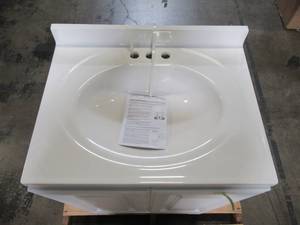lot 225 image: Glacier Bay 24 in. W Vanity in White with AB Engineered Composite Vanity Top in White GB24P2-WH