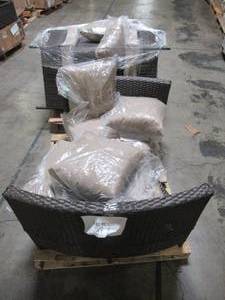 lot 231 image: Noble House Newton Dark Brown 4-Piece Wicker Outdoor Sectional Set with Taupe Cushions 6102
