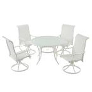 lot 329 image: Hampton Bay Riverbrook Shell White Outdoor Patio Aluminum Padded Sling Swivel Chairs - Set of 4. Table Not Included.