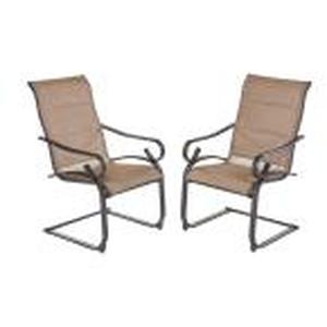 lot 330 image: Crestridge Steel Padded Sling C-Spring Outdoor Patio Dining Chair in Putty Taupe (2-Pack) - May Be Missing Some Hardware.