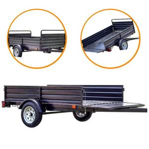 lot 338 image: Detail K2 1639 lb. Payload Capacity 4.5 ft. x 7.5 ft. Utility Trailer with Bed Tilt and Collapsing Ends to Extend Bed to 12 ft., MMT5X7 - Package Looks to have been opened. May be missing parts have scratches or dents.