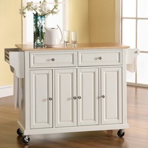 lot 342 image: Crosley Furniture Natural Wood Top Kitchen Cart In White, CF3001-WH.