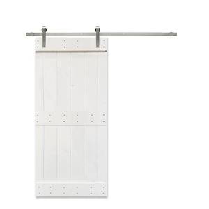 lot 601 image: Calhome Mid-Bar 24 in. x 84 in. White Stained Knotty Pine Wood Interior Sliding Barn Door with Hardware Kit.