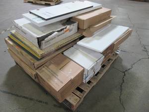 lot 509 image: WHOLESALE MIXED PALLET OF MISCELLANEOUS WALL TILE, CARPET TILE, CABINET PIECES AND MORE