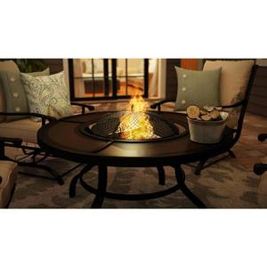 lot 305 image: Hampton Bay (FIREPIT TABLE ONLY) Redwood Valley Black Steel Outdoor Patio Fire Pit Table - MISSING BOWL, COVER AND SCREEN