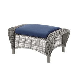 lot 527 image: Hampton Bay Beacon Park Coastal Gray Wicker Outdoor Patio Ottoman with Bare Cushion - Slip Cover Ordered Separately.