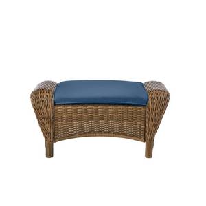 lot 529 image: Hampton Bay Beacon Park Multi-Brown Wicker Outdoor Patio Ottoman with Bare Cushion - Includes Sky Gray Slip Cover.