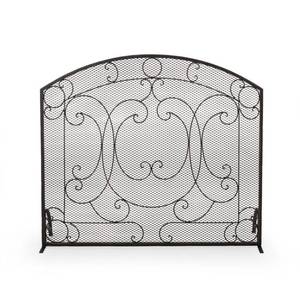 lot 534 image: Noble House Burnell Black Brushed Gold Metal 1-Panel Fireplace Screen, 71567