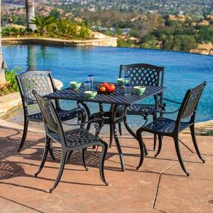 lot 535 image: Noble House Hallandale Antique Matte Black 5-Piece Aluminum Square Outdoor Dining Set, 2785 - 3 BOXES