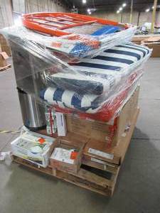 lot 533 image: WHOLESALE MIXED PALLET OF MISCELLANEOUS FURNITURE, APPLIANCES, BUILDING MATERIALS AND MORE