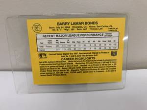 lot 3 image: 1987 Donruss Barry Bonds Rookie Card