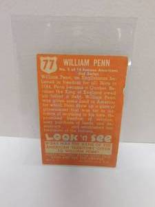 lot 26 image: Rare 1952 Topps Look N See William Penn Card