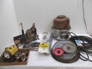 vintage milk strainer, v belts, pulleys, wiperblade,beer pump, vintage kitchen tools