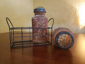 lot 243 image: Decorative Frog Jars with Wire Carrier