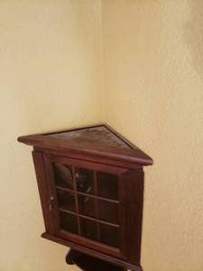 lot 51 image: Wall Mount Corner Cabinet with Glass Pane Door