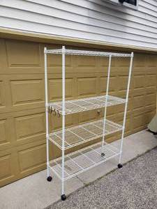 lot 345 image: White Metal Rolling Rack Shelf Unit