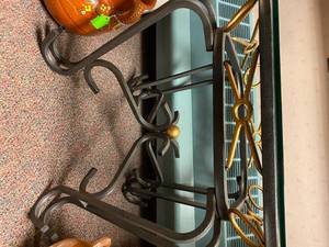 Glass & Rot Iron Coffee Table & Side Table