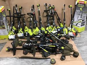 PALLET WITH RYOBI GAS STRAIGHTCURVED TRIMMERS CUSTOMER RETURNS SEE PICS