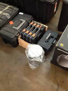LOT WITH ASSORTED HUSKY TOOL BOXES GARBAGE CANS SEE PICS