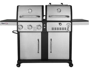 lot 1 image: ROYAL GOURMET 3-Burners Propane Gas Grill and Charcoal Combo Grill in Stainless Steel with 2-Side Tables