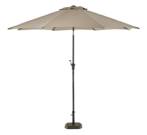 lot 18 image: HAMPTON BAY 9 ft. Riverbed Steel Espresso Brown Market Crank and Tilt Outdoor Patio Umbrella in Riverbed Taupe