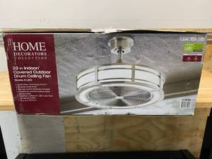 lot 24 image: HOME DECORATORS COLLECTION  Brette II 23 in. LED IndoorOutdoor Brushed Nickel Ceiling Fan with Light and Remote Control