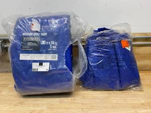 lot 62 image: EVERBILT Lot of Two Tarps.  One is 30 ft x 50 ft and the other is 16 ft x 20 ft