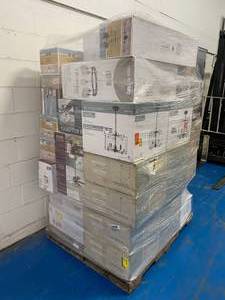 lot 64 image: Pallet of High-End Lighting Fixtures by Hampton Bay, Home Decorators Collection, Cordelia Lighting, Monteaux, and others